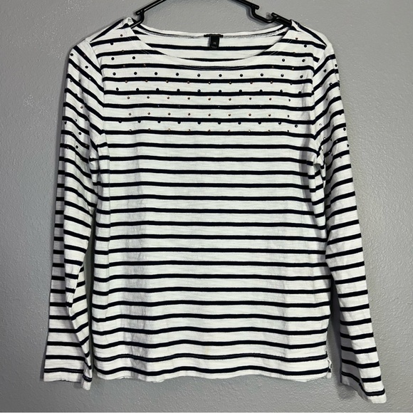 J.Crew Nautical Striped Long Sleeve Top with Sparkle Embellishments Size XS - Picture 1 of 7